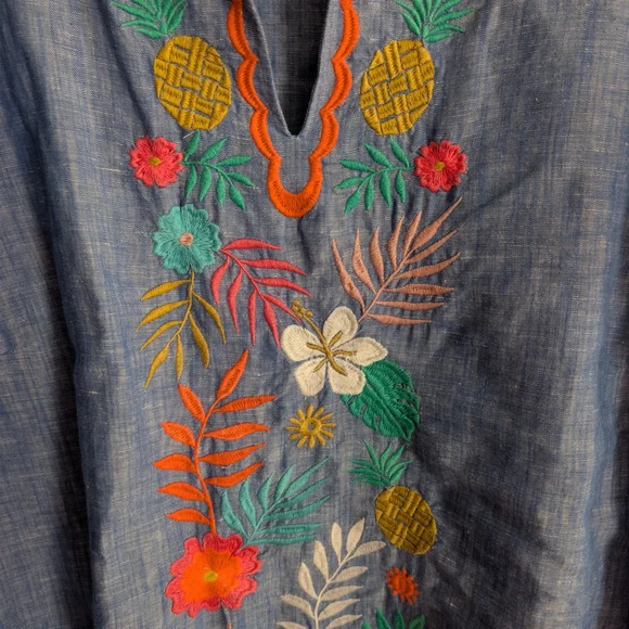Talbots Blue Chambray Tropical  Embroidered Blouse - Picture 4 of 7